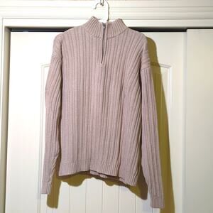 ALEX STEVENS Mens XL Ecru Wide Ribbed Heavy Cotton 1/4 Zip Pullover Sweater